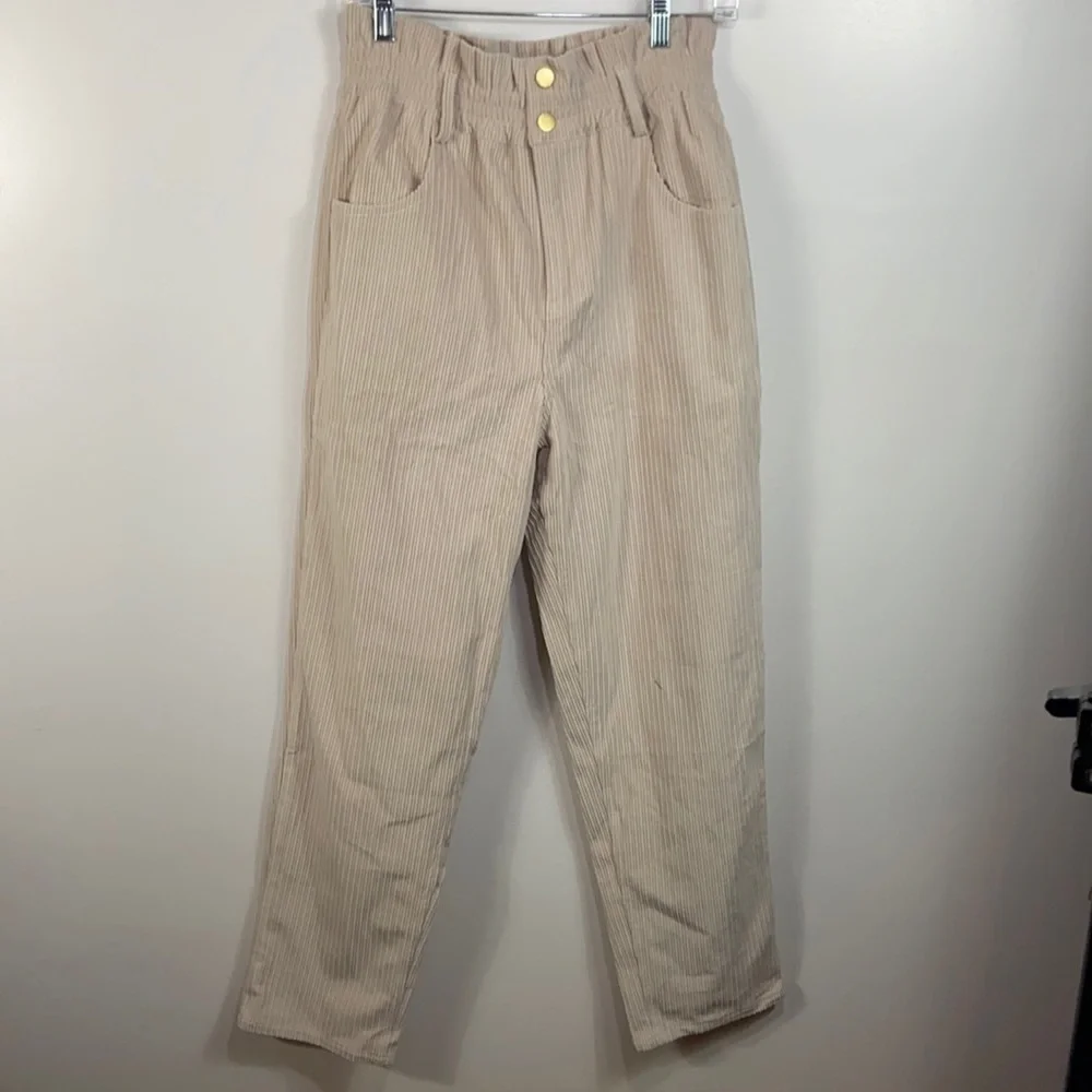 HIGH Waist Paperbag Corduroy Baggy Pants - Picture 4 of 7